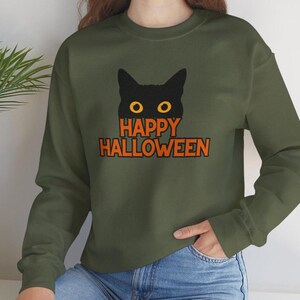 Schwarze Katze Halloween Sweatshirt, Herbst Katze Shirt, glückliches Halloween Kleid, Herbst Vibes Shirt, Katze Herbst Sweatshirt, Halloween Sweatshirt