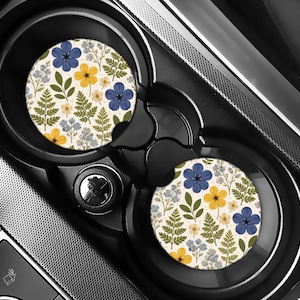 Pressed Flower Coasters Floral Car Coaster Set Cottagecore Aesthetic Car Accessories Flower Car Coaster Cup Holder Insert Vintage Car Decor