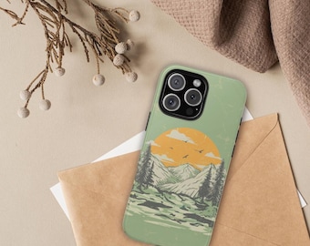 Aesthetic Nature Landscape Phone Case Sage Green Mountain Phone Case Tough Case for iPhone 14/15/16 Forest Core Phone Case Camping Gift