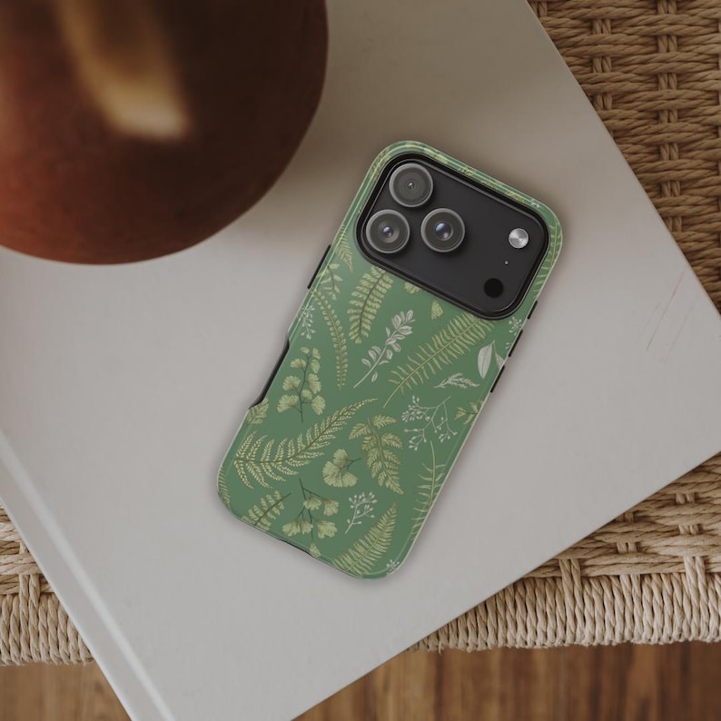 Aesthetic Forest Ferns Nature Phone Case Fern Print Case Nature Themed iPhone Case Green Phone Case iPhone 16 Camping Case Fern Pattern Case image 2