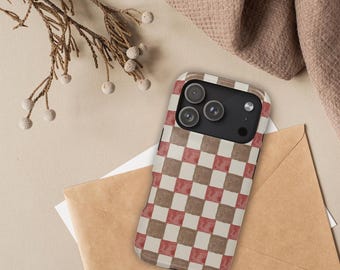 Brown Checkered Pattern Magnetic Impact-Resistant Case for iPhone 17, 16, 15, 14, Pro Max, Air, Plus, Cute Phone Case, Trendy Phone Case