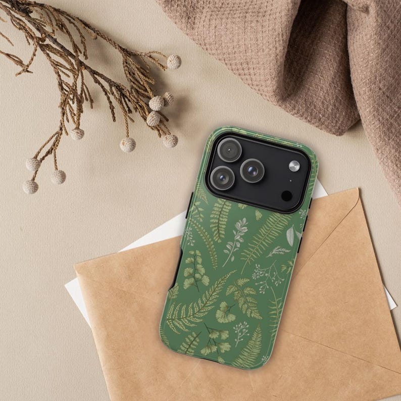 Aesthetic Forest Ferns Nature Phone Case Fern Print Case Nature Themed iPhone Case Green Phone Case iPhone 16 Camping Case Fern Pattern Case image 1