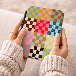Retro Checkered Kindle Case, Paperwhite Kindle Case with Hand Strap, Aesthetic E-Reader Sleeve Gift, Protective Kindle Case, Book Lover Gift