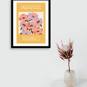 Summer Market Digitales Poster, ästhetische Blumenwandkunst, Vintage Kunstdruck, druckbare digitale Kunst, Blumenmarktplakat, bunter Druck