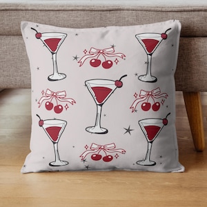 Cocktail Square Pillow Martini Pillow Coquette Pillow Fun Pillow Decor Mixologist Gift Happy Hour Pillow Gift For Her Gift For Mom