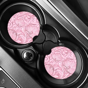 Pink Floral Car Coaster Set Cottagecore Aesthetic Car Accessories Flower Car Coaster Cup Holder Insert Vintage Car Decor