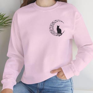 Schwarze Katze Herbst Sweatshirt, Herbst Katze Shirt, Halloween und Thanksgiving Kleidung, Herbst Vibes Shirt, Katze und Mond Herbst Sweatshirt, Herbst Shirt