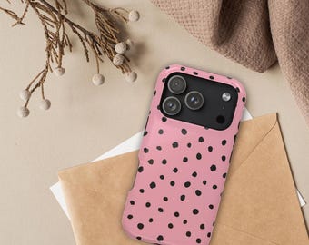 Pink and Black Polka Dot Magnetic Impact-Resistant Case for iPhone 17, 16, 15, 14, Pro Max, Air, Plus, Cute Phone Case, Trendy Phone Case