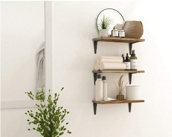 Set Of 3 Solid Wood Wall Shelves | Bathroom Shelves | Floating Shelves | Kitchen Shelves | Corner Wall Shelves | Living Room Shelves