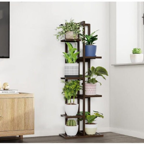 6 Tier 7 Potted Bamboo Plant Stand | Indoor Plant Stand | Modern Plant Stand | Multi Plant Stand | Flower Stand | Corner Plant Stand