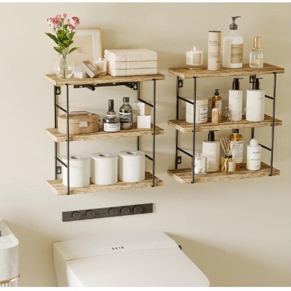 6 Tier Wood & Metal Bathroom Shelves | Floating Shelves | Kitchen Shelves | Modern Wall Shelves | Plant Shelves | Livingroom Shelves