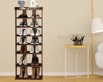 Multi Tier Wooden Shoe Rack | Shoe Storage Stand | Entryway Shoe Tower | Vertical Shoe Organizer Perfect for Narrow Closet | Home Decor