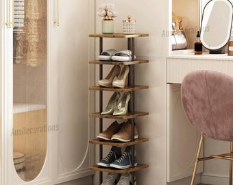 Wood & Metal Vertical Shoe Storage | Tall Shoe rack | Entryway Shoe Rack | Shoe Shelves | Shoe Cabinet | Shoe Rack | Home Decor