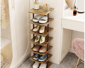 Wood & Metal Vertical Shoe Storage | Tall Shoe rack | Entryway Shoe Rack | Shoe Shelves | Shoe Cabinet | Shoe Rack | Home Decor