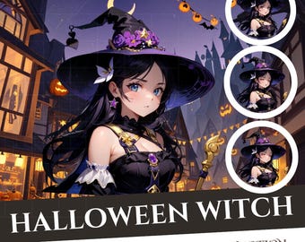 Halloween Witch Girl PNGTuber Model: Custom VTuber Avatar (Instant Download)