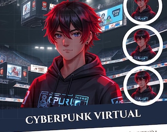 Cyber Monday VR Streamer Boy PNGTuber Model: Reactive Premade Avatar (Instant Download)