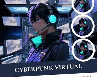 Cyber Monday VR Streamer Boy PNGTuber Model: Reactive Premade Avatar (Instant Download)