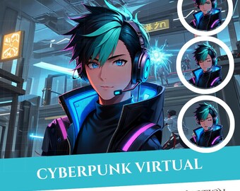 Cyber Monday VR Streamer Boy PNGTuber Model: Reactive Premade Avatar (Instant Download)