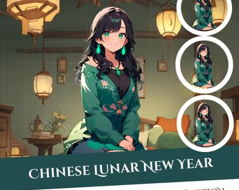 Chinese  Lunar New Year Girl PNGTuber Model: 1 Emotion (Instant Download)