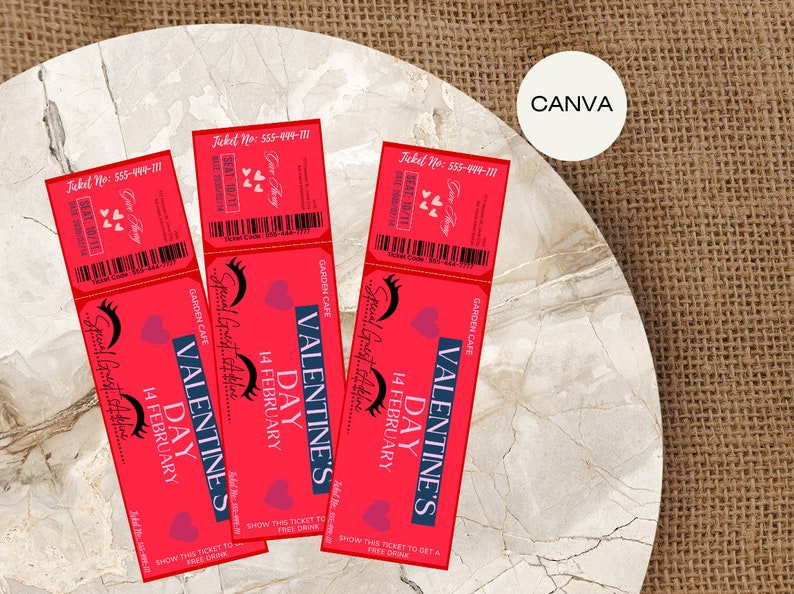 Editable Valentine's Day Ticket Template Fully Editable Valentine's Day