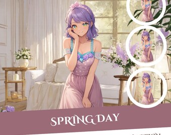 Spring Day Girl PNGTuber Model: 1 Emotion (Instant Download)