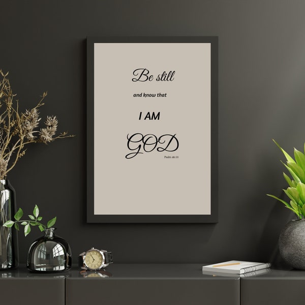 Psalm 46:10 NIV Christian Digital Wall Art Bible Verse Wall Art Minimalist Art Print Wall Decor Neutral Wall Art Living Room Office Hallway