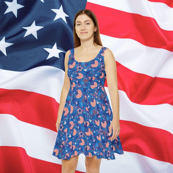 white christmas dresses Monochrome Ladies Stars & Stipes Patriotic Tunic Dress Clearance Final Sale 3X main image 0