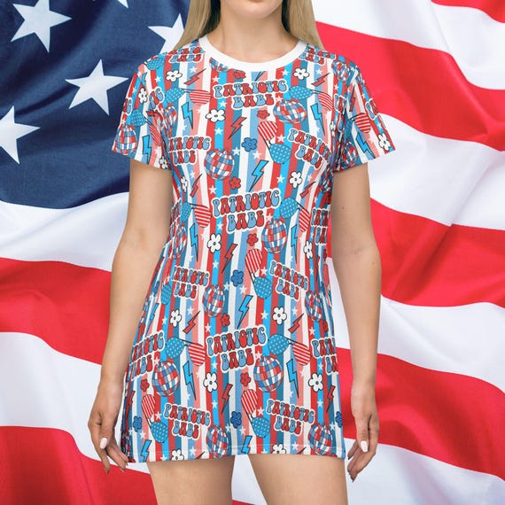 patriotic t shirt dress Jamicy Nightgown for Women 4th of July Dress for Women American Flag Dresses USA Stars Stripes Shirt Patriotic Tshirt Summer Sleep Dress