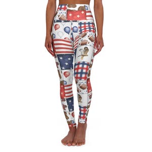 Patriot Patchwork High Waisted Yoga Leggings, Yoga, Yoga Pants, Leggings, USA Leggings, USA Yoga Pants, American Flag Leggings, 4th of July