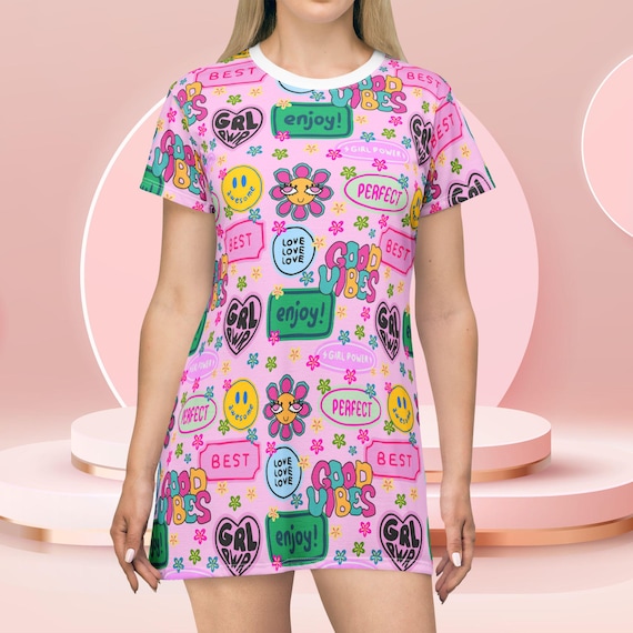 good vibes t shirt dress Positive Vibes T-Shirt Dress - Blue