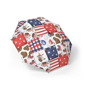 Patriot Patchwork Semi-Automatic Foldable Umbrella, Stylish Umbrella, Custom Umbrella, Compact Umbrella, Travel Umbrella, Foldable Umbrella