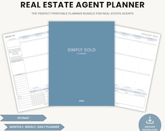 2024 Real Estate Planner PRINTABLE with Monthly, Weekly, Daily Planner, Checklists, Buyer/Seller Forms, Goal Setting, Trackers & Resources