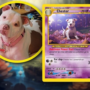 Carte Pokémon personnalisée pour animal de compagnie | Transformez votre animal de compagnie en Pokémon numérique | Cadeau personnalisé pour les amoureux des chiens et des chats