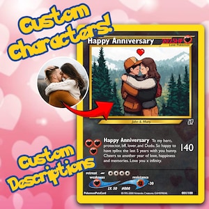 Retrato de Pokémon de aniversario personalizado, tarjeta de Pokémon personalizada, tarjeta de Pokémon como regalo, tarjeta de aniversario original, tarjeta digital