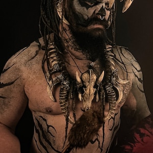 LARP Crafted Fantasy | Post-Apocalyptic Shaman's Handmade Neck Jewelry | Skull Foxes | Goat Horns | Bones