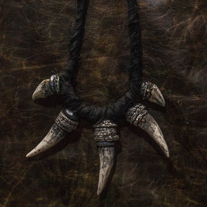 Drachen Fest Fantasy Necklace | Shaman Costume Jewelry | Post-Apocalypse Fangs | Burning Man Project | Horror Lover Gift | LARP Products