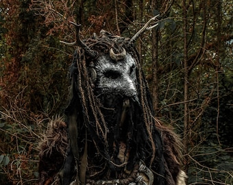 Gehörnte Halloween-Maske | Schamanenkostüm mit Eulenschädel | Stammesaccessoires | Geschenk für Horrorfans | LARP-Produkte