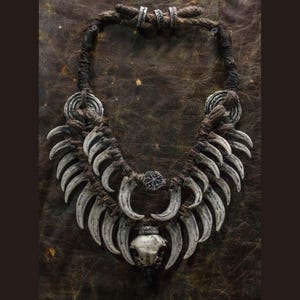 Double Ring Necklace | Bohemian Style Neck Jewelry | Bird Skull Fangs | LARP Products | Festival Decoration