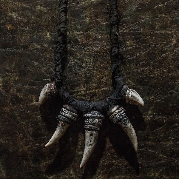Drachen Fest Fantasy Necklace | Shaman Costume Jewelry | Post-Apocalypse Fangs | Burning Man Project | Horror Lover Gift | LARP Products