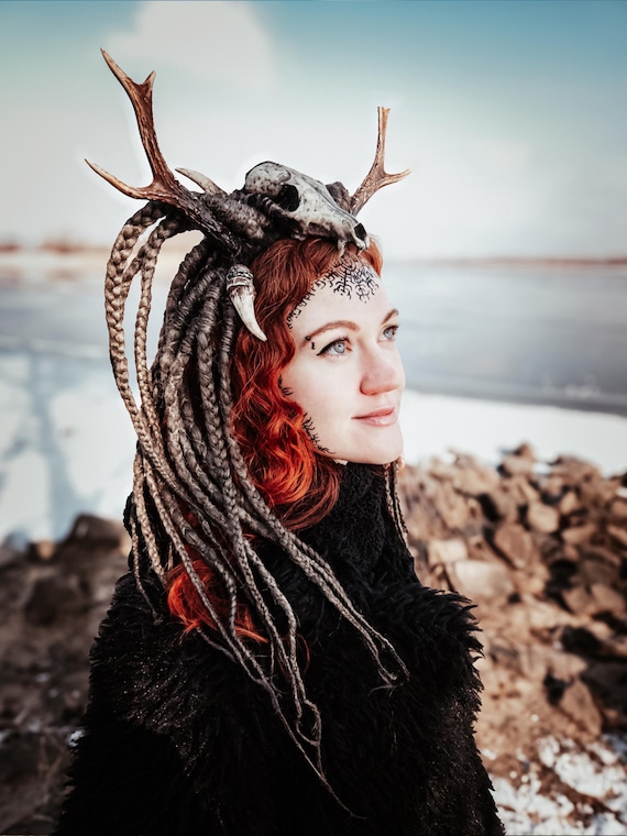 Deer Antler Headdress with Fox Skull