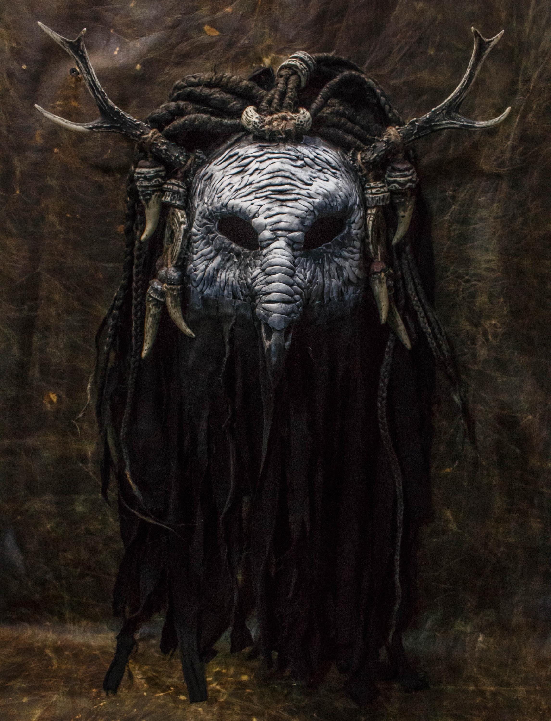 Horned Owl Skull Mask | Fantasy LARP Costume | Shaman Headdress with Bone Accessories | Tribal Festi