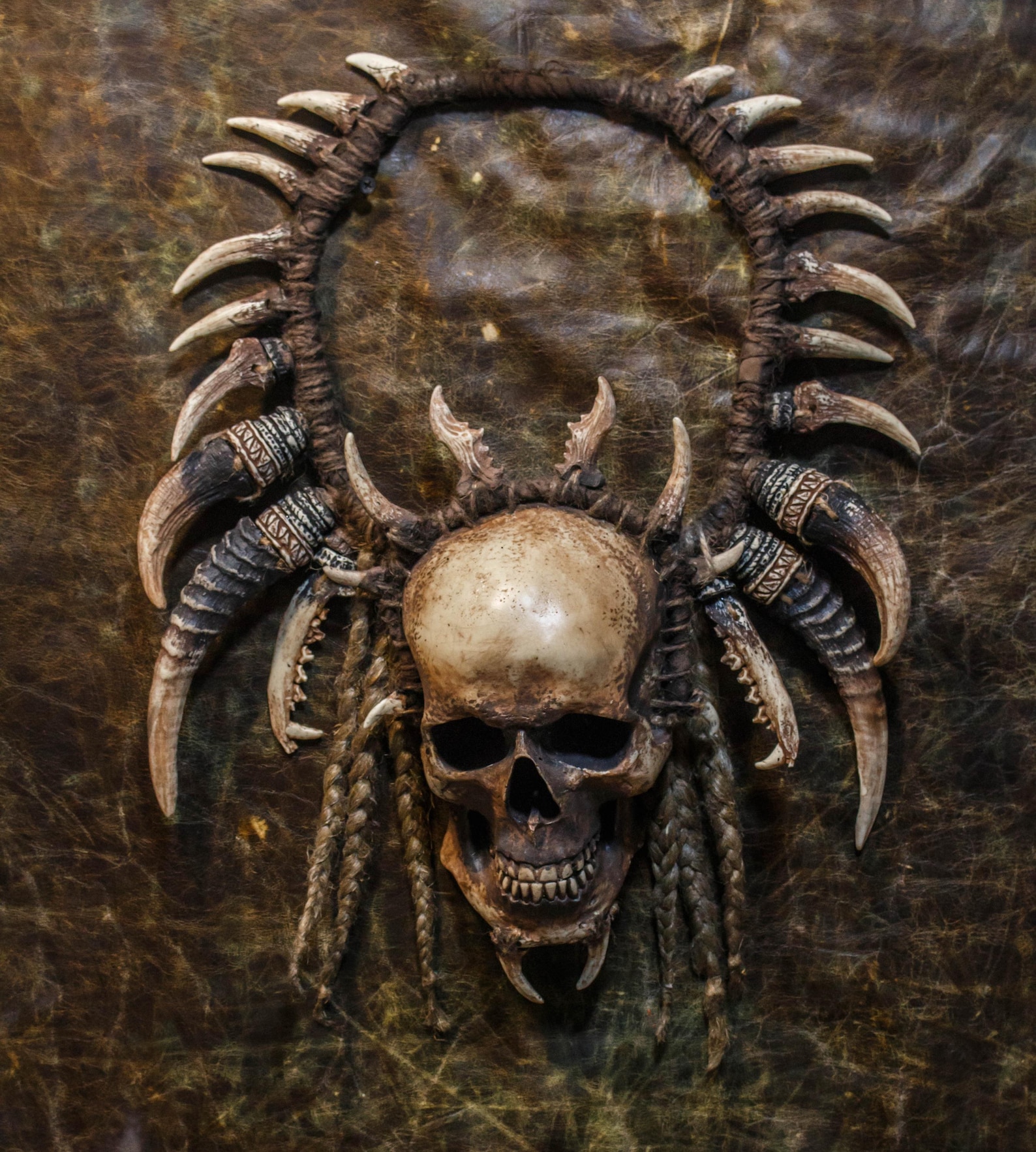 Massive Human Skull & Antlers Trophy Necklace