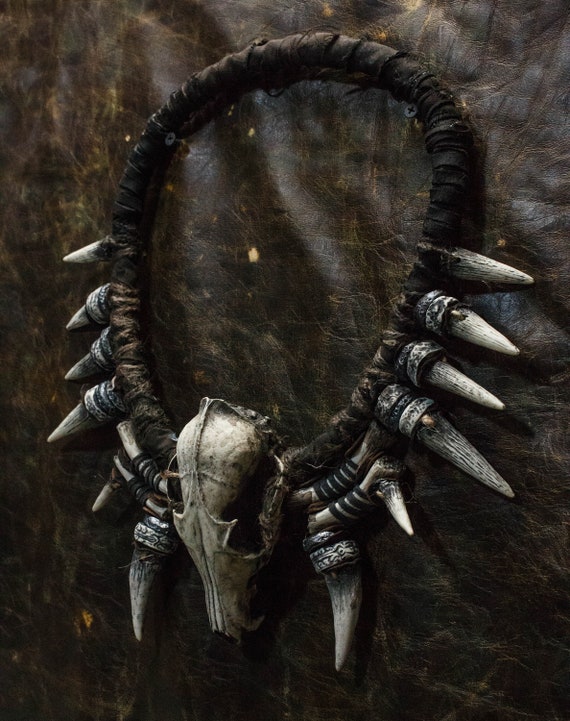 Large Shaman Necklace With Bones and Fangs | Tribal Accessories