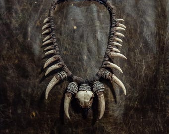 Bird Skull & Fangs Necklace | Viking Warrior Amulet | LARP, Norse, Fantasy Festivals