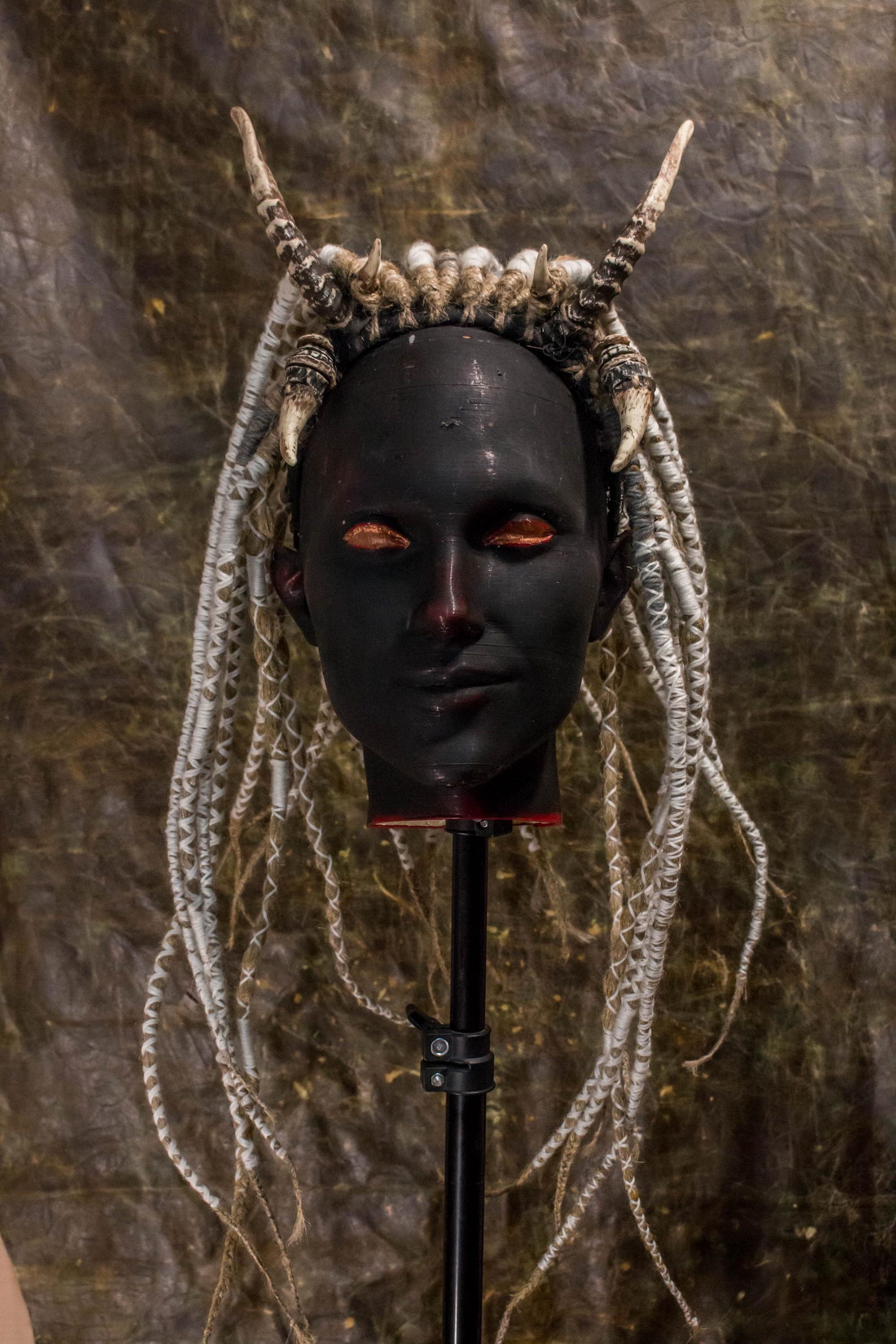 Goat Horn Headpiece with White Dreads