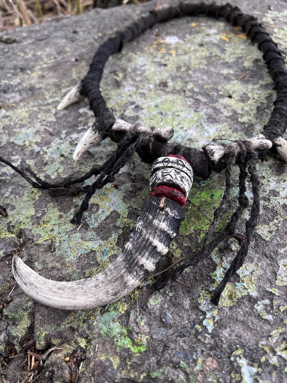 Goat Horn Necklace with Bone Accents