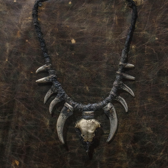 Tribal Fang Necklace with Bird Skull