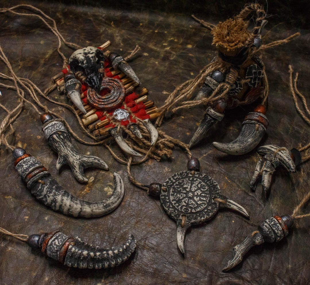 Larp Tribal Accessories Fangs Claws Rune Agishjalm Set | Bohemian Style ...