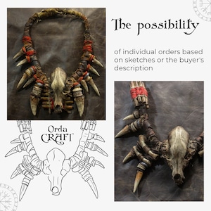 Fangs and Skull Pendant | Horror Lover Gift | Festival Jewelry | Handcrafted Bone Jewelry | Halloween Accessory