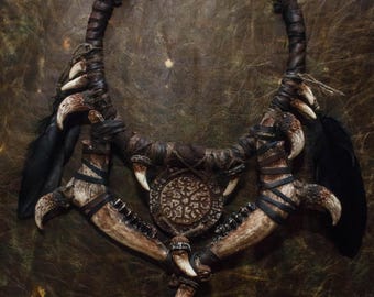Ethnic Handmade Jewelry | Bone Pendant Necklace | Shaman Costume Accessories | Tribal Halloween Gift